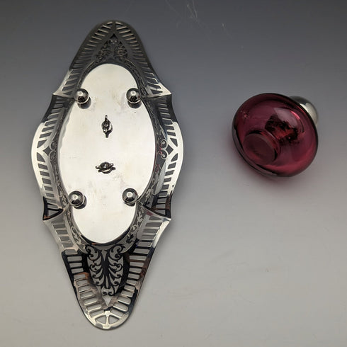 1896 British Antique Sterling Silver Inkwell and Saucer Set Sibray, Hall
